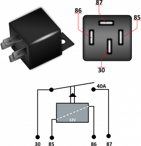 Ilustração dos pontos de ligação relé